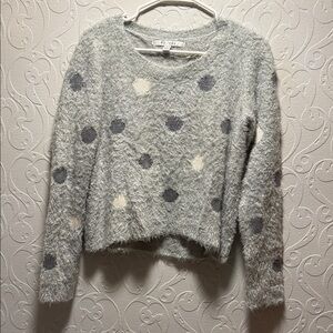 LC Lauren Conrad Fuzzy Gray Polka Dot Sweater